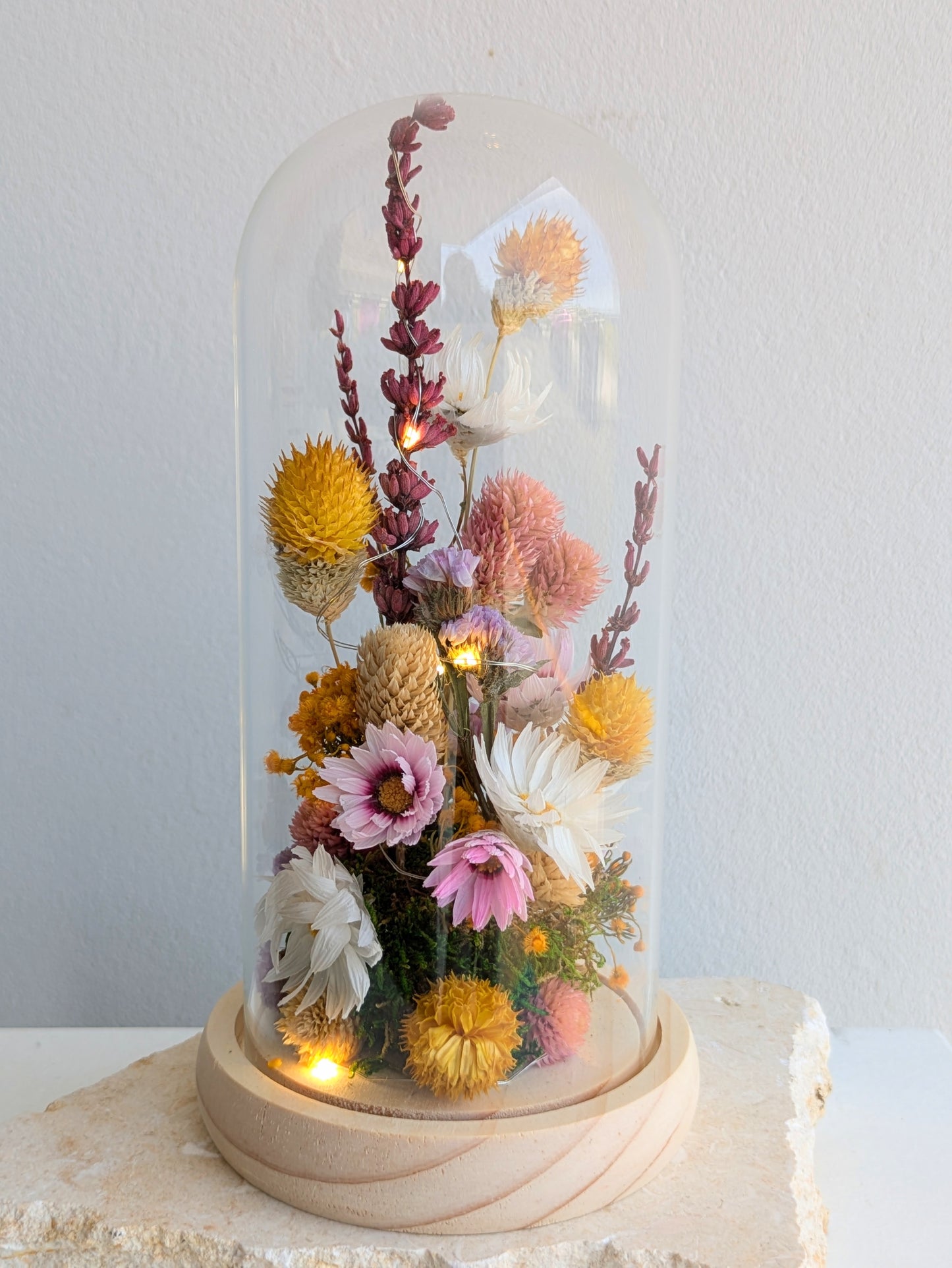 Dried Flower Bell Jars with lights