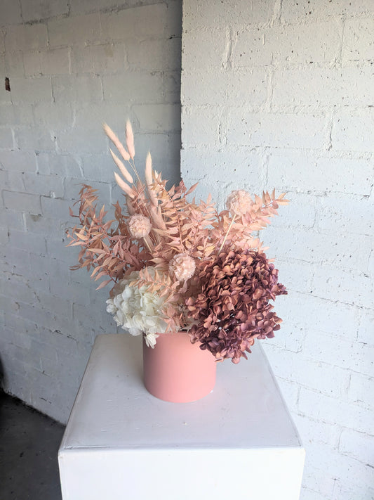 Everlasting Arrangement - Pink On masse Hydrangea & Ruscus