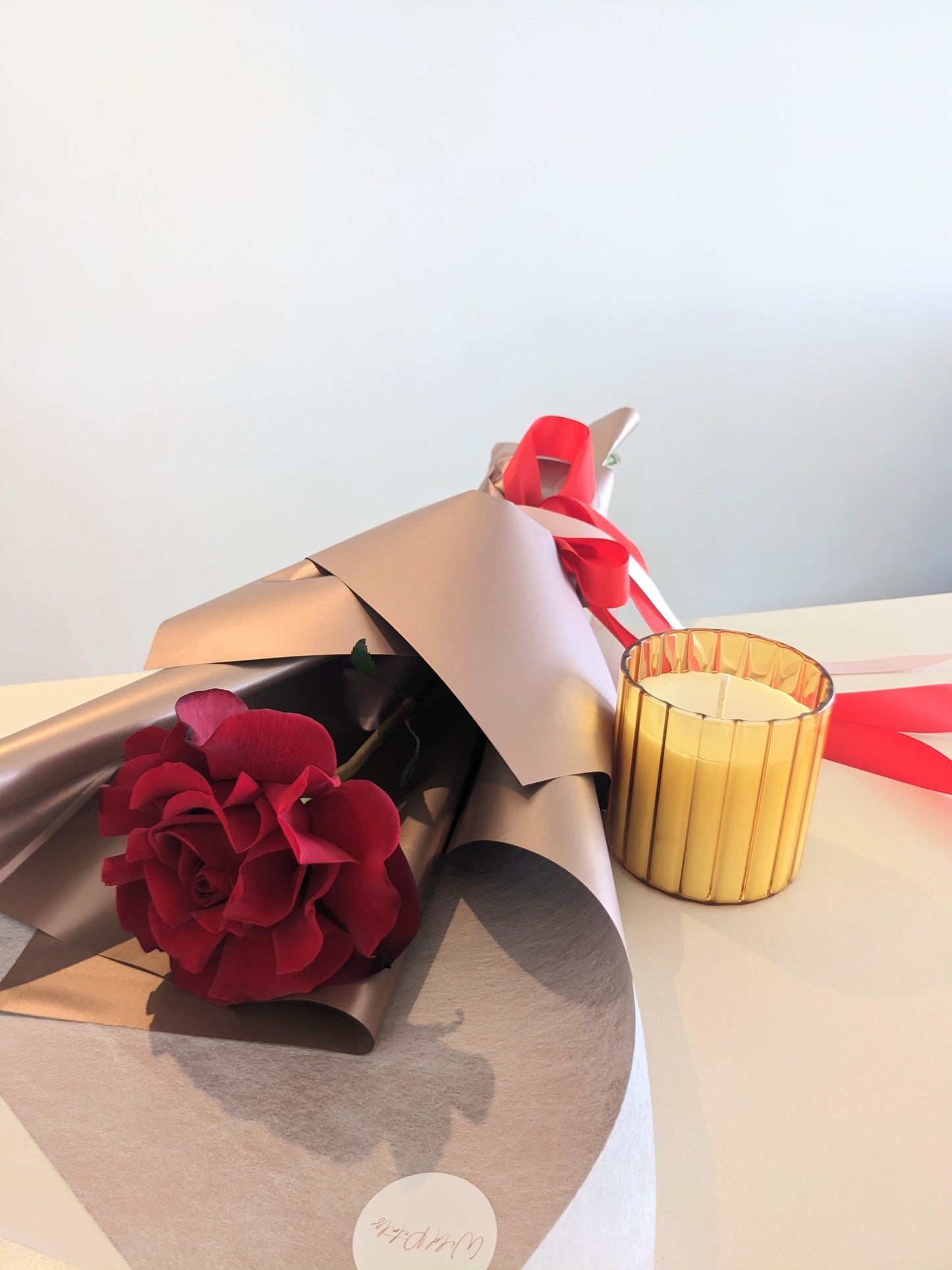 A Single Red Rose & Candle set