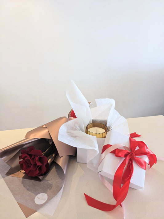 A Single Red Rose & Candle set